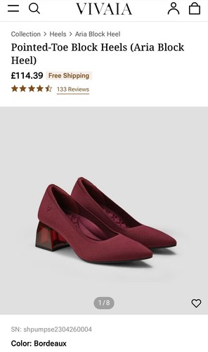 VIVAIA Tacones Bloque Punta Punta (Tacón Bloque Aria) Burdeos - TALLA UK 2.5 (120£) - Imagen 9 de 24