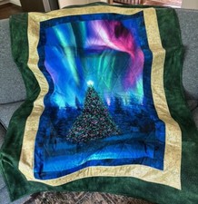Throw or Lap Quilt Stunning Christmas Tree with Aurora - Handmade Cotton