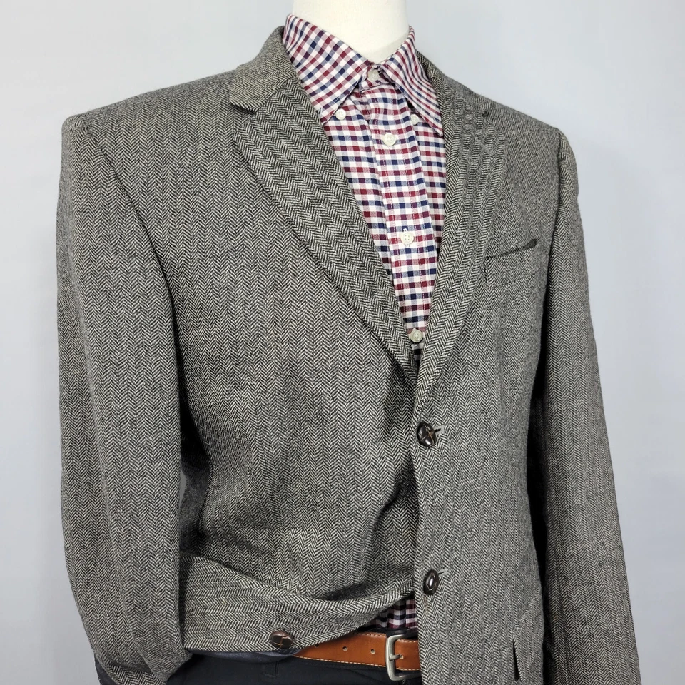 Мужской твидовый спортивный блейзер Merona на трех пуговицах коричневый в елочку шерсть размер 44L - Изображение 4 из 4