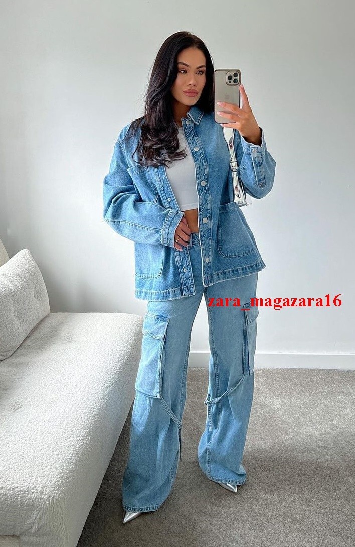 ZARA NEW WOMAN MID RISE TRF CARGO JEANS BELT LOOPS PANT BLUE ZARA NEW WOMAN MID RISE TRF CARGO JEANS BELT LOOPS PANT BLUE