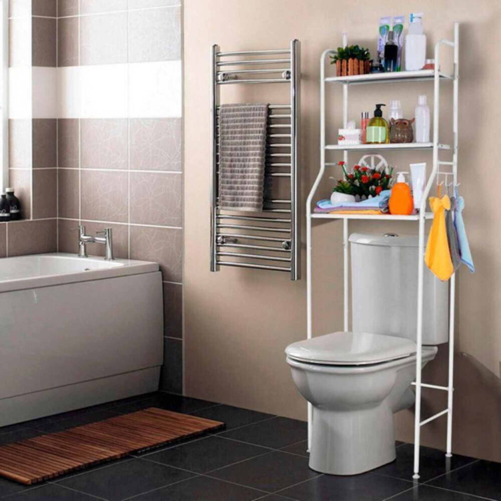 Scaffale Bagno Sopra Lavatrice 155x65x25 3 Ripiani Mobile Bianco Salvaspazio