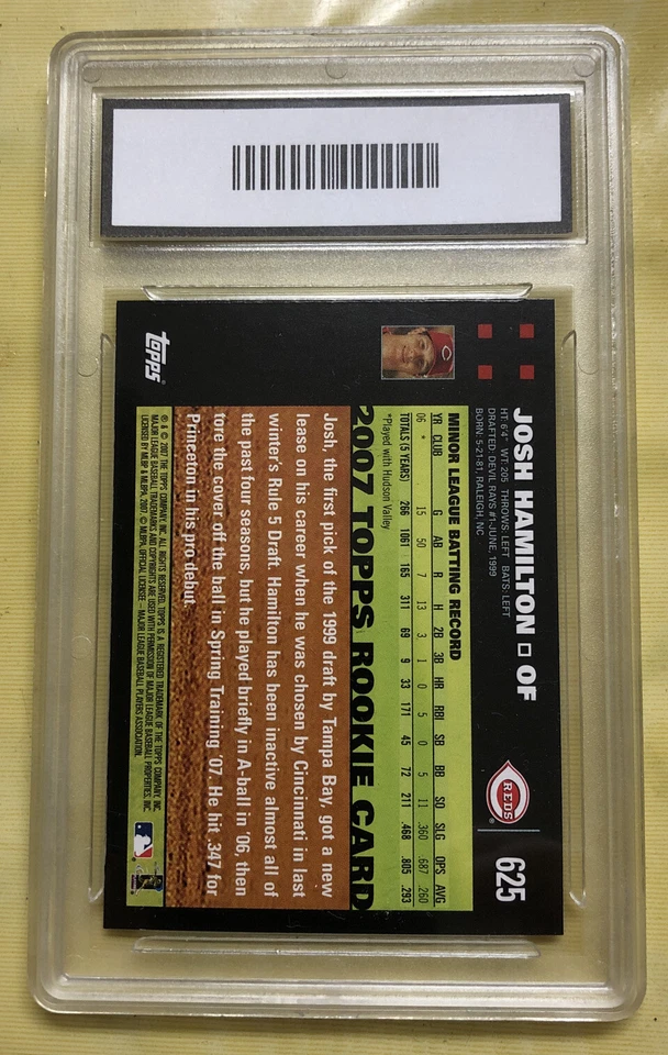 Бейсбольная карточка 2007 Topps Josh Hamilton дебютант No625 красная оценка GMA 10 Gem как новая - Изображение 2 из 4
