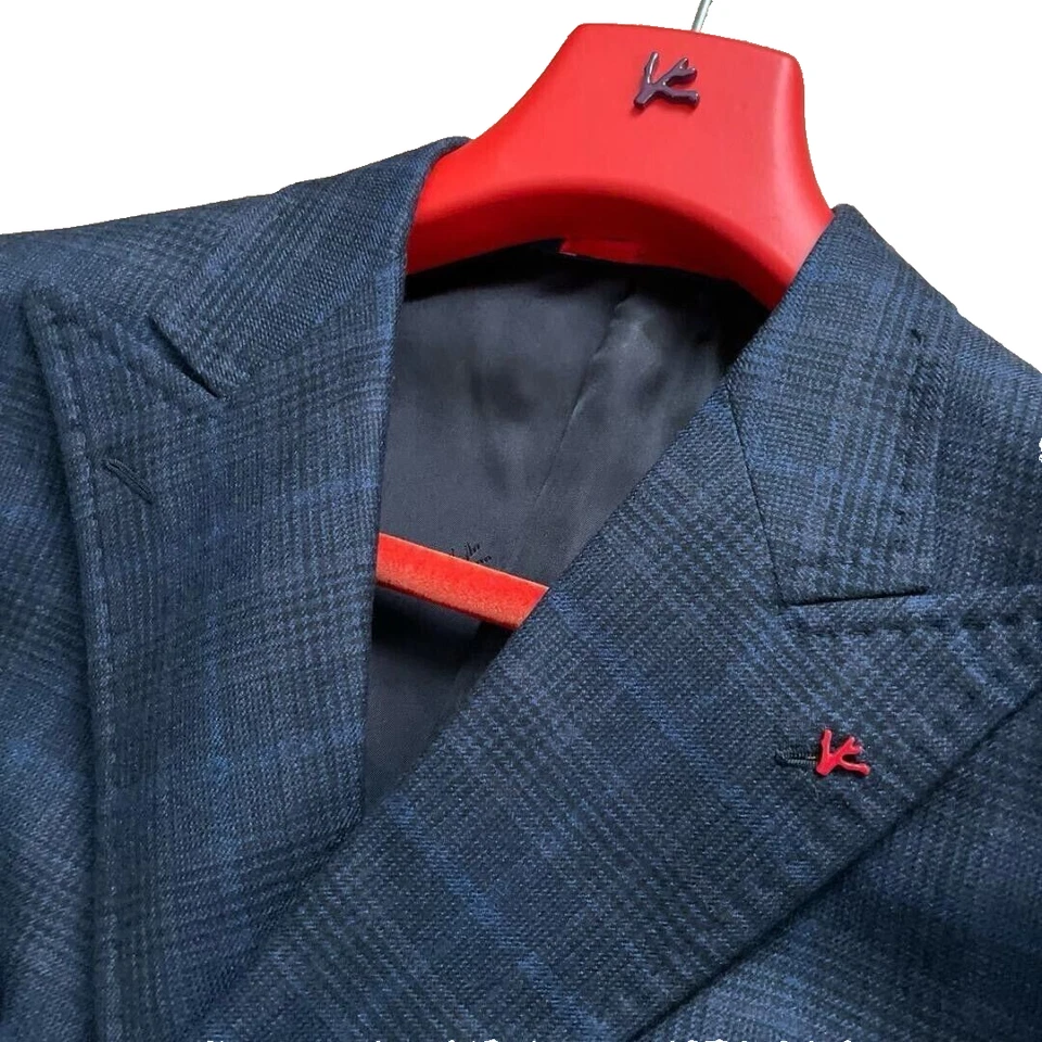 ISAIA Chaqueta Sastre Doble CORTINA Talla 50 Azul Marino Cuadros Hecho en Italia 320 Foto 2 de 4