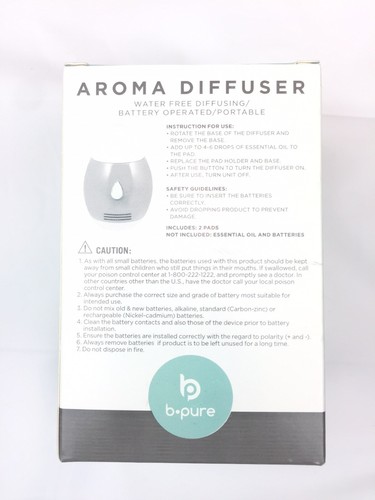 B Pure Portable Mini Aroma Diffuser Water Free Battery Operated Compact Travel - Picture 2 of 7
