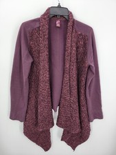 Prana Cardigan Sweater Womens Medium Maroon Mixed Media Open Front Boho