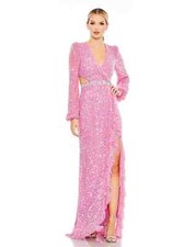 Mac Duggal Sequined Faux Wrap Cut Out Maxi Gown Long Dress, Pink Size 4 Small