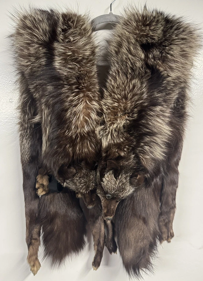 Vintage Glam Double Fox Full Body Fur Mink Felt Stole Wrap Scarf Collar - Image 2 of 4