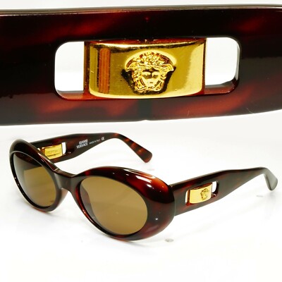 Gianni Versace Sunglasses 1996 Vintage Gold Brown Medusa Oval MOD