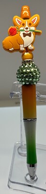 Beaded Pen - Corgi Dog w/ Red Rose (with gift bag & ink refill)
