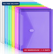 12 Pack Plastic Envelopes File Folders, Plastic Folders with Pockets, Colored Fo