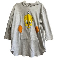 Vintage 90's Looney Tunes Tweety Bird Grey Pullover Hoodie - Large
