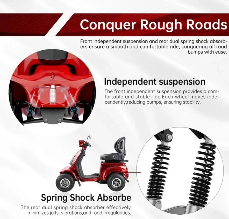 1000W 4-Wheel All-Terrain Electric Power Mobility Scooter Heavy Duty Red Scooter - Image 2 of 4