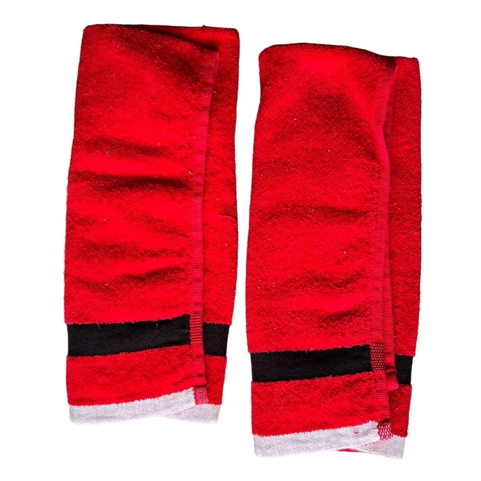 Set of 2 Red Christmas Bathroom Hand Towels Decorative Embroidered Santa Belt - Image 2 of 4