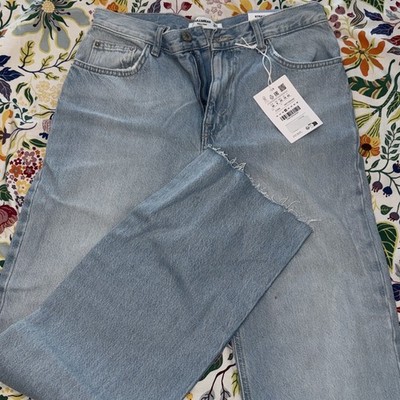 Pull&Bear Damen Jeans Straight Leg High Waist helle Waschung Blau Gr. 38 L70