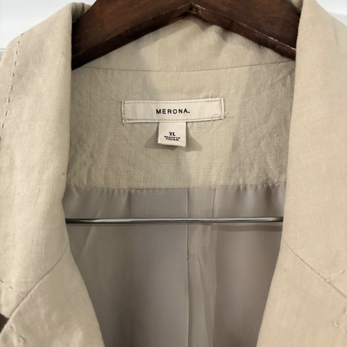 Giacca blazer Merona XL beige 100% lino bottoni davanti carriera ufficio toppa tasca - Foto 3 di 15
