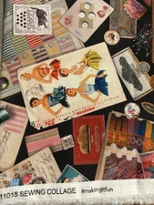 MIchael Miller cotton fabric Vintage Sewing collage by the 1/2 yd Aimee Stewart