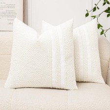Decorative Cream White Pillow Covers 18x18 Set of 2 Textured Boucle Accent Pillo