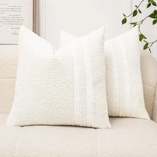 Decorative Cream White Pillow Covers 18x18 Set of 2 Textured Boucle Accent Pillo