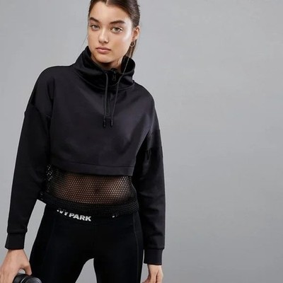 IVY PARK Mesh Panel Funnel Sweatshirt Black Sheer XXS Extra Extra Small