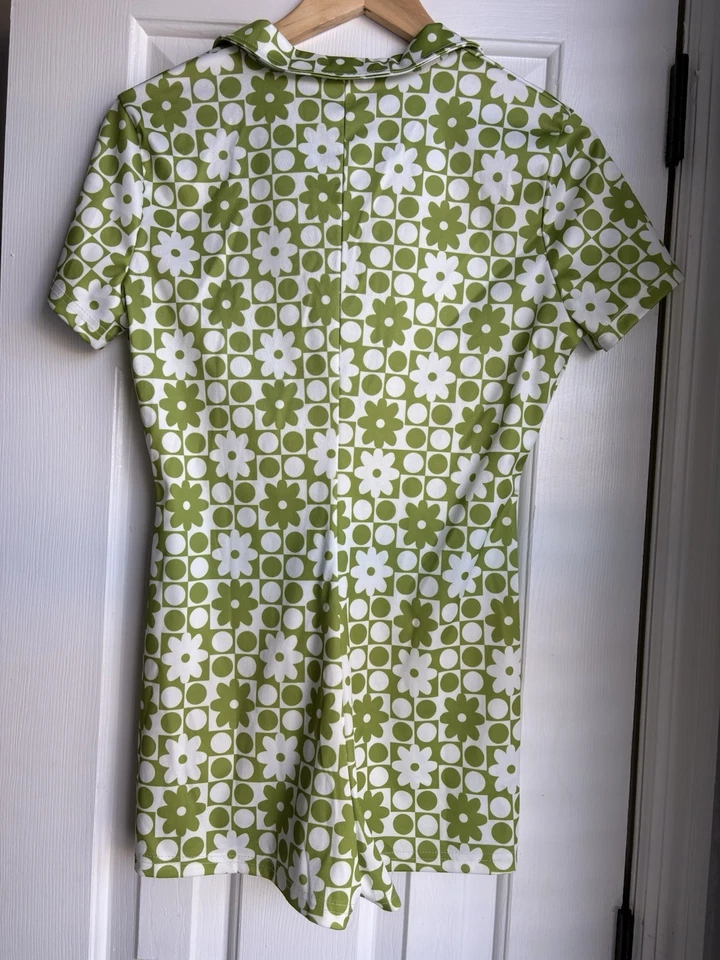 Mameluco Floral Retro Verde y Blanco Años 70 Inspirado Vintage Talla L Foto 4 de 4
