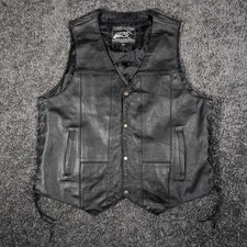 Event Leather Vest Men's XXL Black Leather Biker Side Lace Wheels of Soul EUC