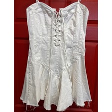 Fashion Nova White Denim Corset Mini Dress Lace Up Frayed Hem Large