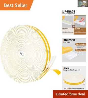 Strong Adhesive Weather Stripping - White Foam Seal Tape, 1/4'' x 1/16'' x 65 ft