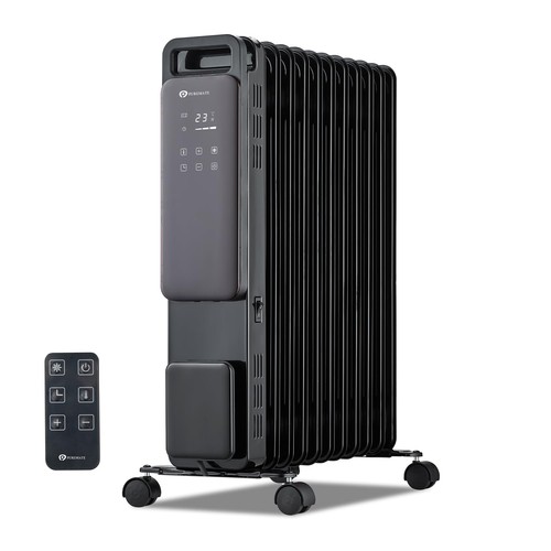 PureMate 2500W 11 Fin Oil Filled Radiator Heater Digital Timer Remote Black