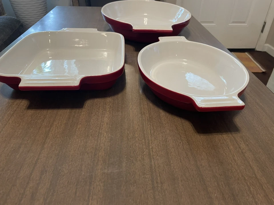 Cuisinart 3-pc Red Stoneware Bakeware 14” 3.5 qt, 9” 1.75 qt and 9.5” 1.25 qt EC - Image 4 of 4
