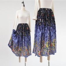 Vintage 90s Floral Broomstick Pleated Full Cotton Maxi Skirt S M