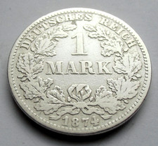 (661) RARE GERMANY EMPIRE 1 MARK SILVER COIN 1874 E  -  0.900 SILVER