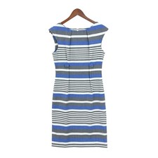 CALVIN KLEIN Shift Dress 6 Sleeveless Scoop Neck Blue Gray White Lined W601