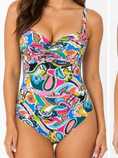Bleu Rod Beattie Go For Bold Shirred Underwire One-Piece Swimsuit Size 10