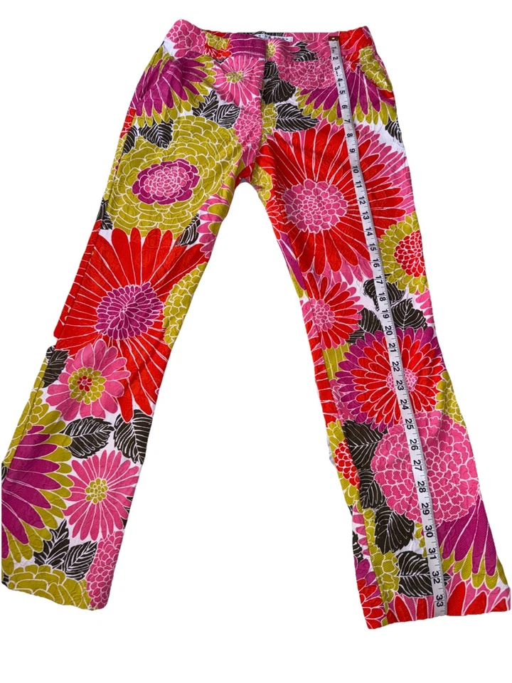 Pantalón para mujer Trina Turk retro ajustado retro floral talla 00 multicolor Foto 2 de 4