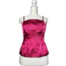 Vintage Susan Lucci Pink Satin Corset Bustier Top Strappy Square Neck Party 4