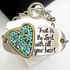 Silver Tone 7" Bracelet Christian Quote "Trust in the Lord with all your Heart"