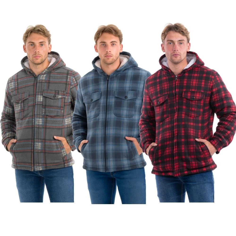 Port Nova Mens Checked Hooded Fleece Hoodie Long Sleeve Winter Warm Shirt Jacket