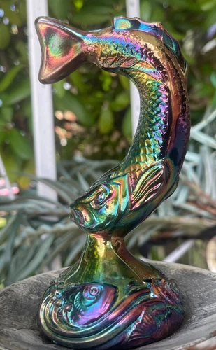 Vintage Fenton Carnival Glass Iridescent Japanese Koi Fish Paperweight Figurine