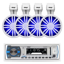 Pyle Marine Receiver, 4x 3.5" 40W Bluetooth LED Off-Road White Speakers w/Remote