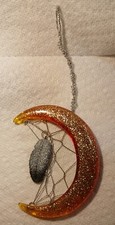 Resin Moon Half Dreamcatcher Silver Threads Feather