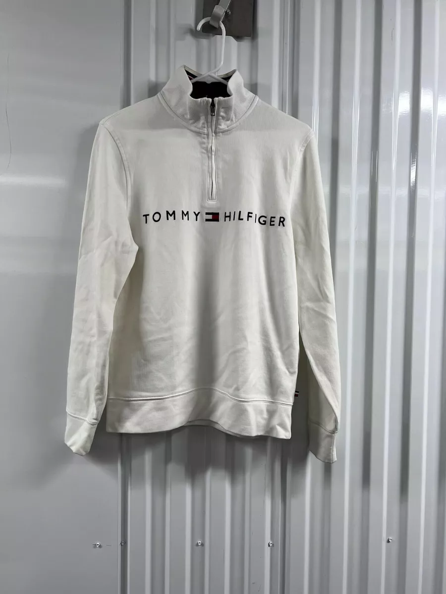 Tommy Mens 1/4 Zip White Pullover Sweater Size XS Logo Print | eBay