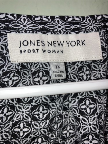 Jones New York Sport Damengröße 1X schwarz & weiß geknöpftes Blusentop - Bild 2 von 12