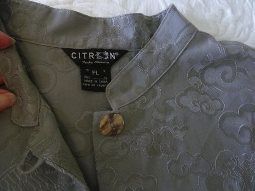 Citron Santa Monica Embossed Cotton/Silk Clouds Dragon-Bird Asian Top Jacket PL - Picture 6 of 12