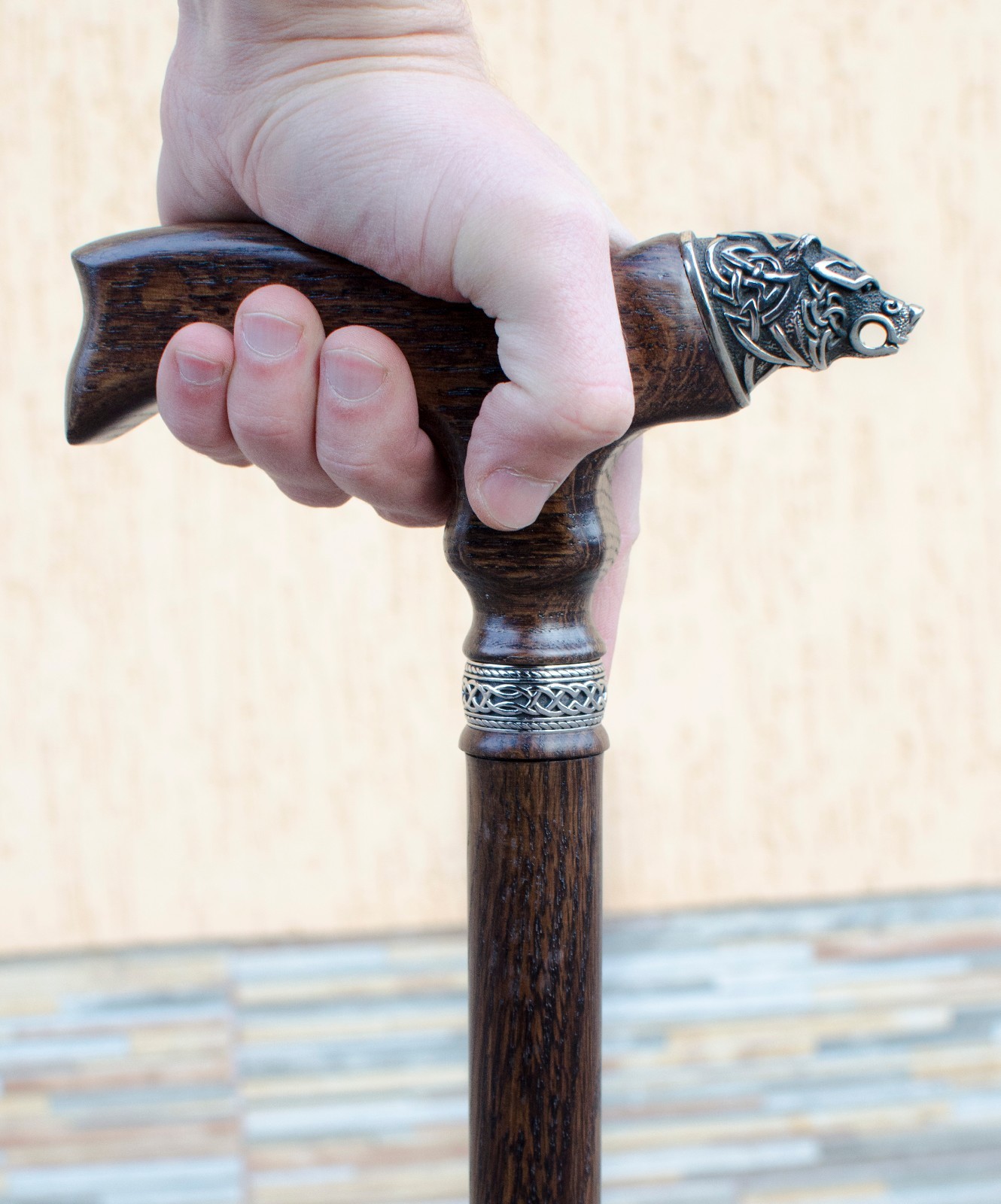 Handmade Walking Stick Wooden Canes for Men Celtic Bear Custom Men