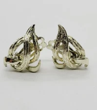 VTG Coro Modernist Flame Earrings Gold Tone Clip On Signed 1 in