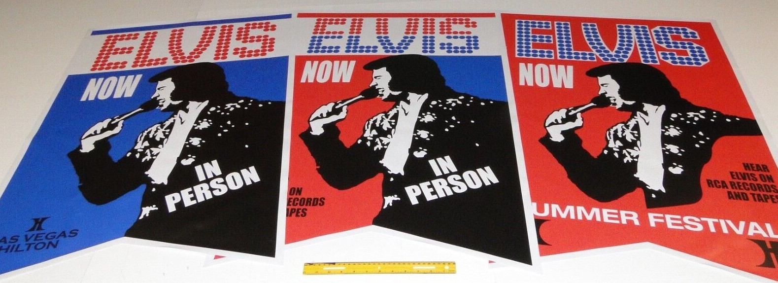 Elvis Lot of 3 '76 Vintage Style Colorful Banners Vegas Pennant Hilton Hotel