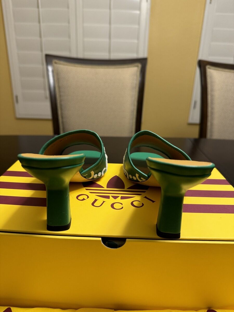 New Gucci x Adidas GG Logo Green White High Heels Sandals New Gucci x Adidas GG Logo Green White High Heels Sandals