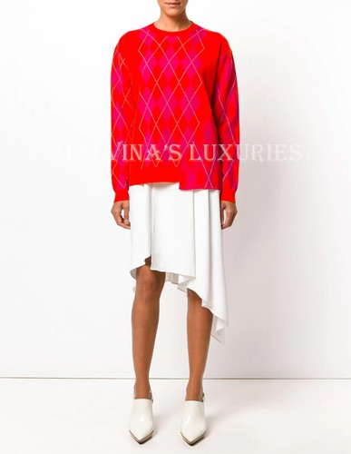 STELLA MCCARTNEY SWEATER RED HOT PINK WOOL ARGYLE PRINT TOP $985 IT 34 US 0 - Imagen 2 de 9
