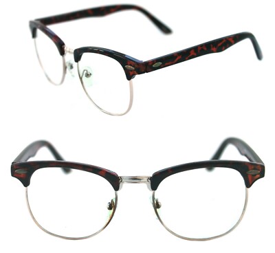 Men's Women's Half Shell Square Soho Horn Rimmed Clear Lens Eye Glasses Brown 