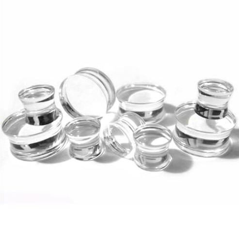 V022 Acrylic Double Flare Clear Solid Saddle Ear Plugs 10g ~ 1-1/4" 2.5mm ~ 32mm - Picture 19 of 19